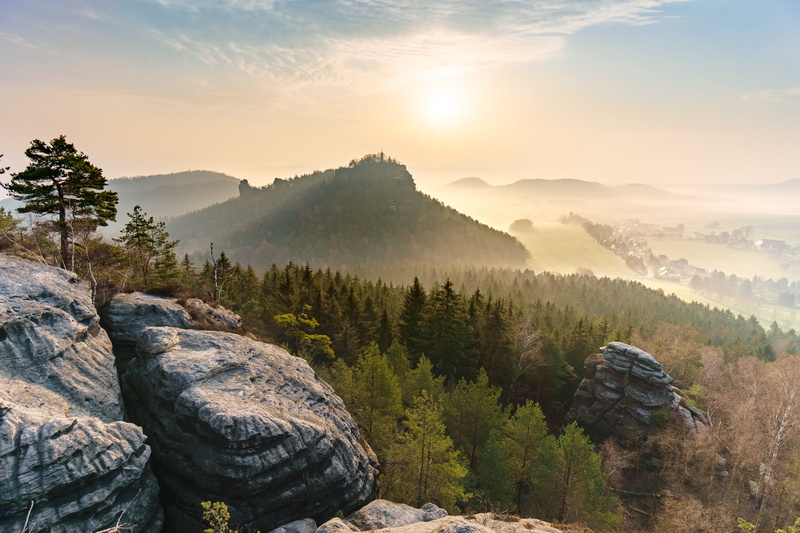 rock - Object, a6000, daytime, nature, outdoors, sunset, Spring, sky, Outdoor, Felsen, green, stone, tree, Germany, beauty In Nature, Gohrisch, Papstdorf