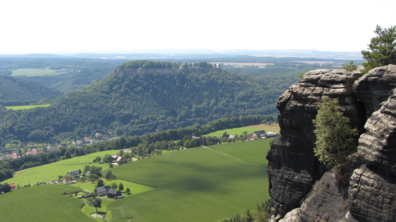 idyllic, water, high angle view, panoramic view from the lilienstein, sky, beauty in nature, nature, green color, mountain range, tree, outdoors, saxon switzerland
