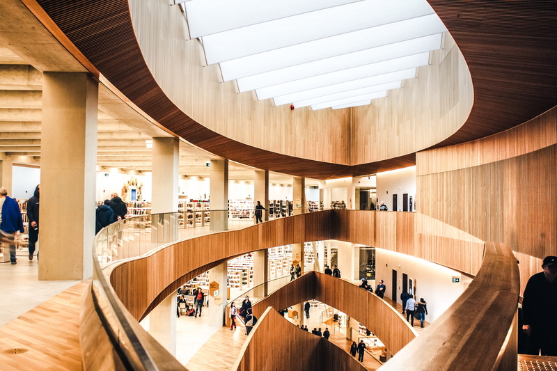architecture, business, person, flooring, lobby, hardwood, human, conference room, modern, bookcase, interior design, building, lifestyles, shop, condo