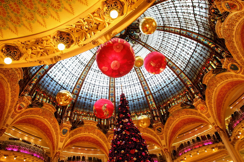 pattern, art and craft, france, gallery lafayette, built structure, hanging, la fayette, luxury, shopping arcade, architectural column, christmas, light