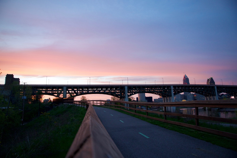 the way forward, cleveland ohio, city, cleveland, architecture, fence, cityscape, building exterior, towpath trail, sky, bike path, cloud - sky, tremont