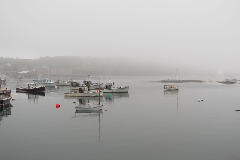 water, mode of transportation, reflection, waterfront, tranquil scene, mist, fishing, beauty in nature, tremont, sky, united states, moored, fishing boats