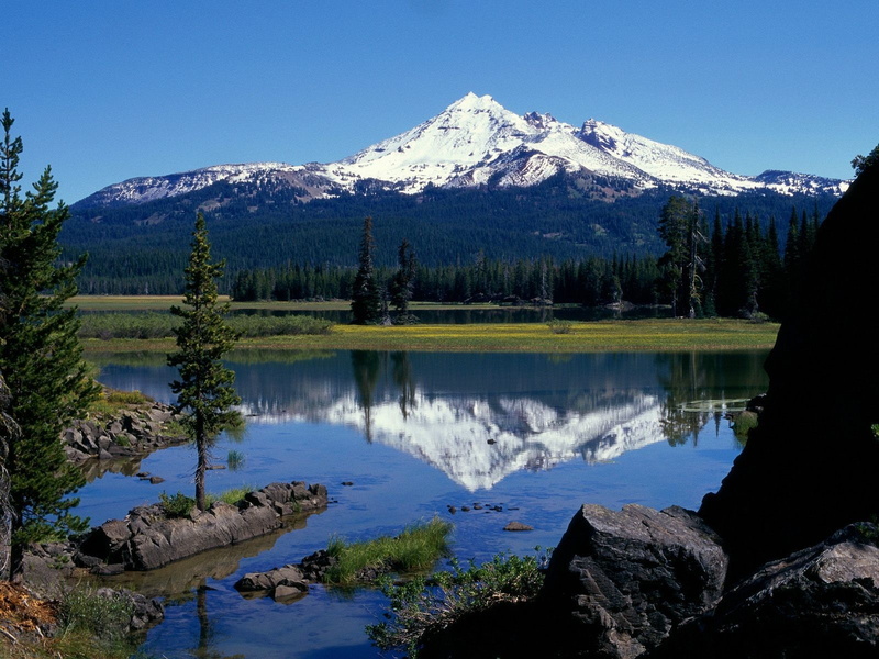 lake, landscape, Broken Top Volcano, Oregon, mountains, nature, 720P