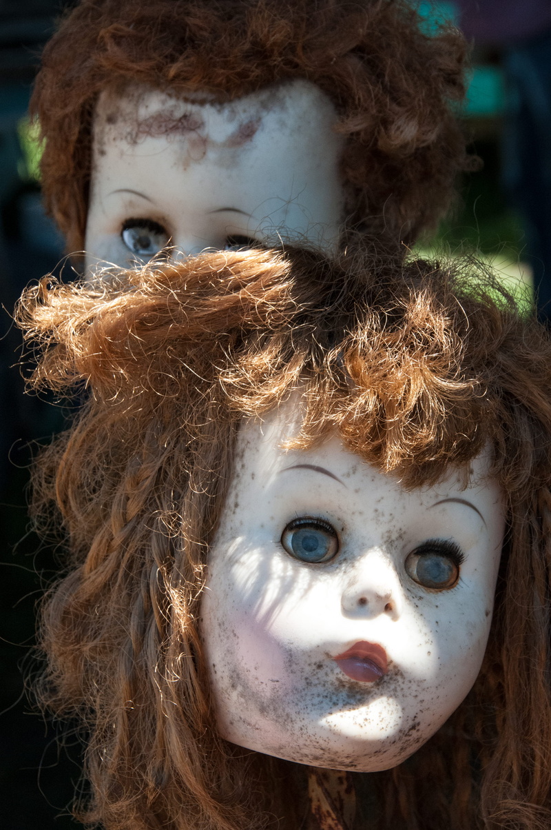 messy, fear, people, real people, friends, head, round top, dolls, old, portrait, close-up, eyes, curly hair, united states, representation, headshot, vintage