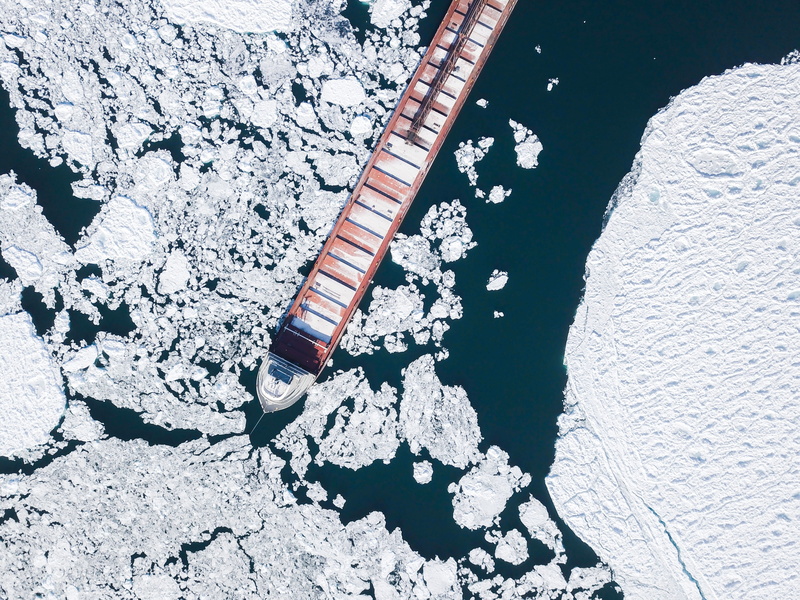 nature, water, boat, 4K, cold temperature, boat in water, iceberg, michigan, cargo, snow, rock - object, winter, container, outdoors, usa, shipping container