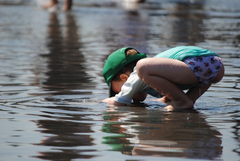 river, two people, splash, drinking, nature, full length, toddler in summer, waterfront, shirt, toddler, happy, wet, baby, little, vacation, leisure activity