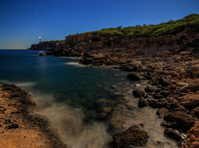 outdoors, blue, del, bay, idyllic, solid, leuchtturm, 4K, clear water, ibiza, rock, far, Nature, rock formation, no people, land, Landscape, moscater