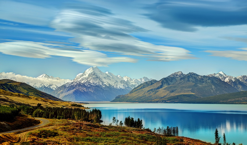 road, rocks, clouds, glacier, the sky, lake, mountains, forest, New Zealand, 2K, Lake Wakatipu, beautiful