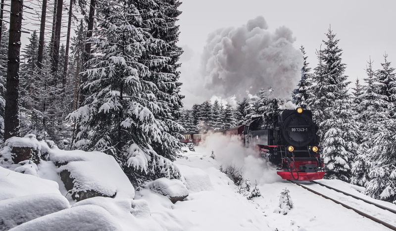 Harz, 1080P, winter, Steam Train, train, vehicle