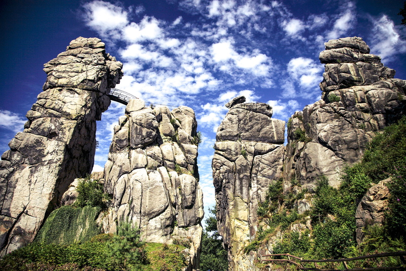 4K, low angle view, outdoor, travel destinations, beauty in nature, rock - object, monument, teutoburger wald, deutschland, solid, formation, tranquility