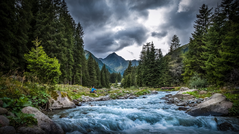 Wald, outdoors, mountain, rock - Object, lapse, nature, scenics, Travel, water, tree, time, Europe, tall, mountains, Berge, fluss, forest, landscape, photography
