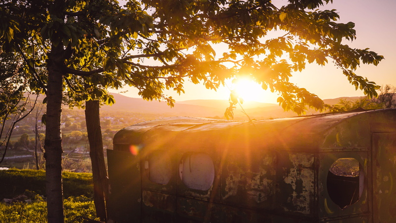 plant, 4K, moldova, sun, land vehicle, car, outdoors, beauty in nature, sky, day, sunbeam, one person, transportation, sipoteni, tree, sunset, mode of transportation