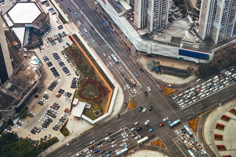 city life, office building exterior, motor vehicle, land vehicle, arial, vehicles, shenzen, city, aerial, transportation, china, modern, architecture, bird