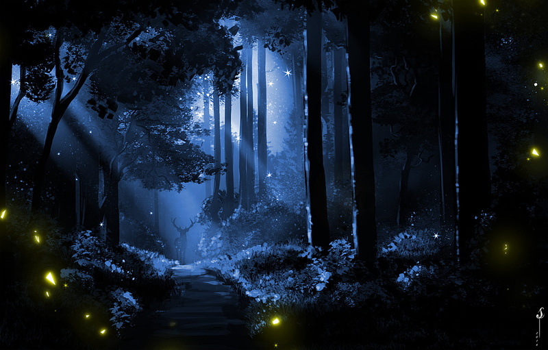 moonlight, Sava-G, forest, 1080P, deer