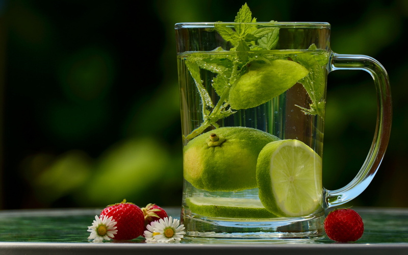4K, rink, Raspberry, Melissa, lime, download 3840x2400 drink, glass backgrounds