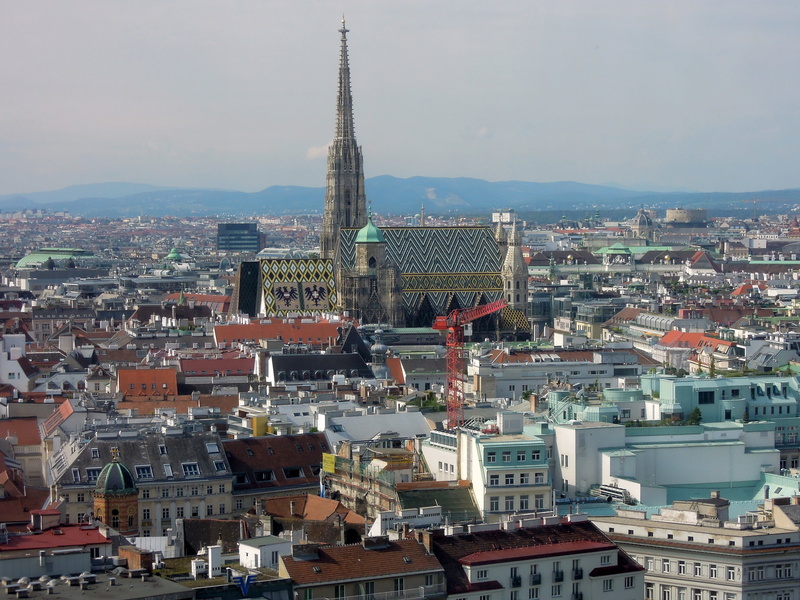 outdoors, 4K, tall - high, travel, skyscraper, building exterior, high angle view, nature, spire, surrounded, building, aerial, dom, st stephans cathedral