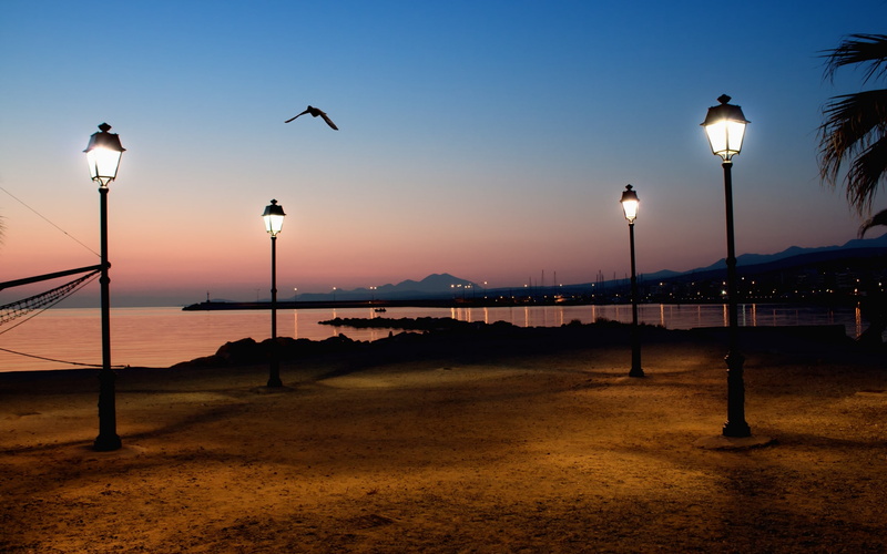 landscape, reflection, good, la, sea, nature, 2K, town, splendor, view, colors, light, colorful, boat, bird, sky, lights, peaceful, lantern, hd, sunrise