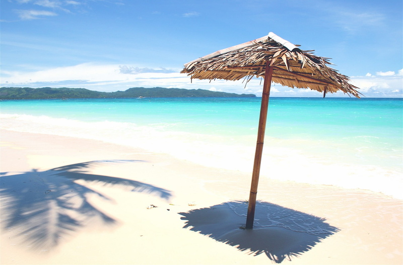 tranquil scene, outdoors, horizon over water, sea, beauty in nature, vacations, sand, thatched roof, nature, boracay  super, umbrella, sky, no people, scenics - nature