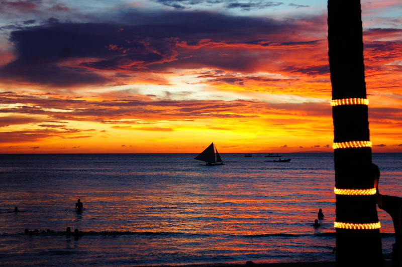 orange color, tranquility, nautical vessel, 2K, horizon, wooden post, outdoors, idyllic, water, boat, no people, sky, sunset, nature, sailing, scenics - nature