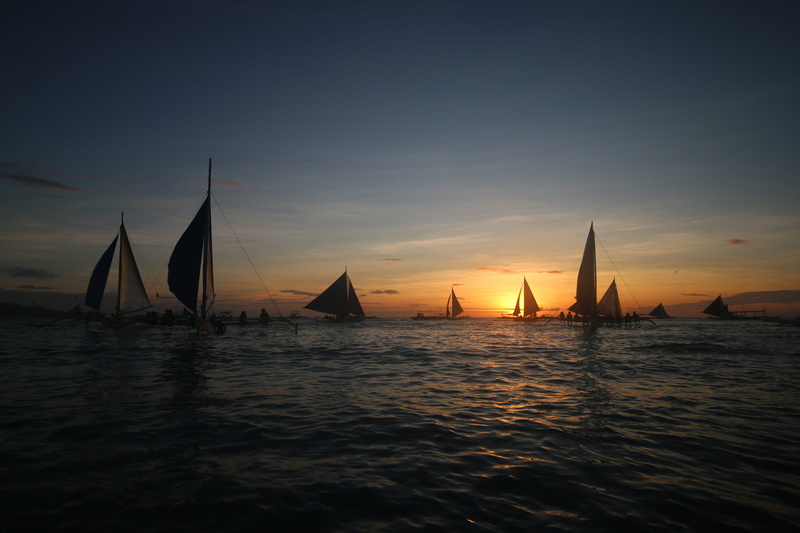boracay, sailing, scenics - nature, no people, tranquil scene, sunset, nautical vessel, body, nighttime, tropical, tourism, 5K, beach, asia, philippines