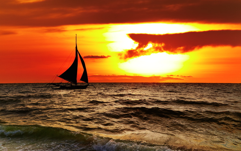 silhouette, transportation, idyllic, tranquility, Tropical, scenery sunset, wave, blue, water, horizon, coastline, sport, sunlight, sand, yacht, landscapes sunset