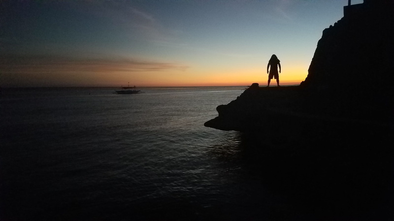 tranquility, silhouette, solid, tranquil scene, land, horizon, sea, nature, people, scenics - nature, boracay, philippines, horizon over water, rock, rock - object