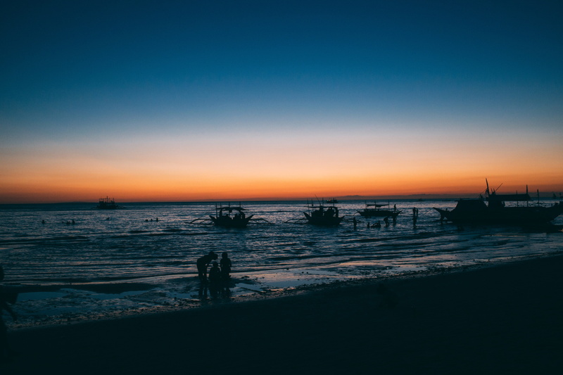 sky, landscape, silhouette, Malay, coastline, scenics - nature, Dawn, sand, Philippines, sunrise, tranquility, horizon, landscapes, sea, copy space, vacations