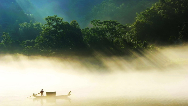 scenics - nature, sail, plant, sky, sunrays, mode of transportation, green, nature, tree, lake, forest, outdoors, man, 4K, nautical vessel, day, reflection