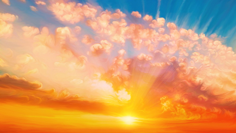 tranquil scene, cloud - sky, painting, tranquility, bright, sea, orange sky, outdoors, motion, painting art, no people, vibrant color, abstract, cumulus