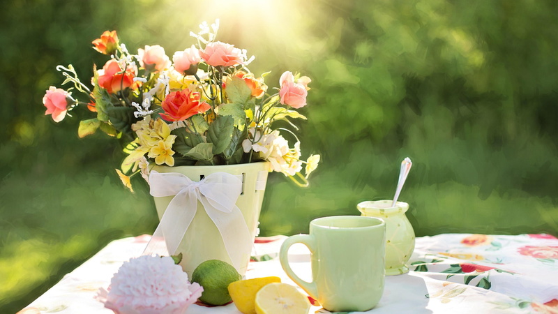 no people, sunray, lime, sunshine, day, flower arrangement, glass, outdoors, bunch of flowers, food and drink, 4K, spring, drink, springtime, flowers