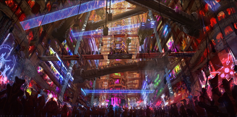 1080P, Valerian and the City of a Thousand Planets, Colorful, Aliens, Elevator, spaceship, science fiction, Ben Mauro, bridge, Big Market, Crowds