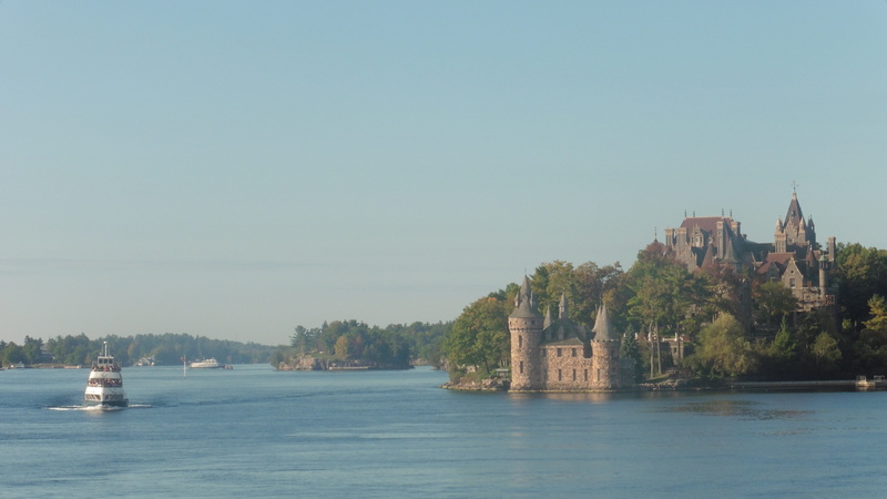 4K, water, passenger craft, scenics - nature, canada, building, tranquility, tree, outdoors, boldt, nature, thousand islands, plant, built structure, day