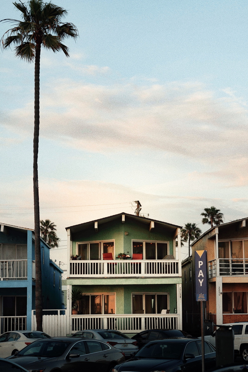 sky, house, outdoors, palm, architecture, flora, residential district, palm tree, sunset, 5K, united states, sunrise, arecaceae, motor vehicle, newport beach