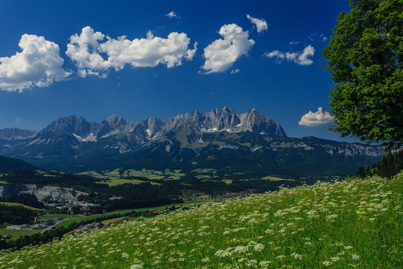day, Wilder Kaiser, environment, panorama, green color, scenics - nature, Austria, sky, outdoors, mountains, gray, Alps, nature, mountain peak, mountain