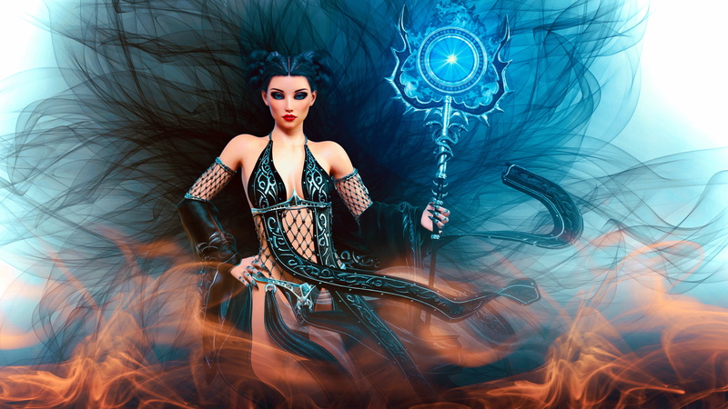 trident, girl, 4K, fantasy girl, godess, sorceres