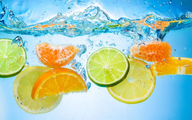 Cut, close, Piece, Fruit, Water, Citrus, 2K