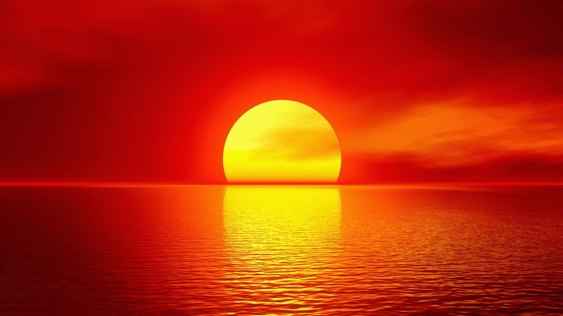 seashore, yellow, nature, large, clouds, sunset, ball, lake, big, photograph, 1080P, reflection, sun, daylight, orange