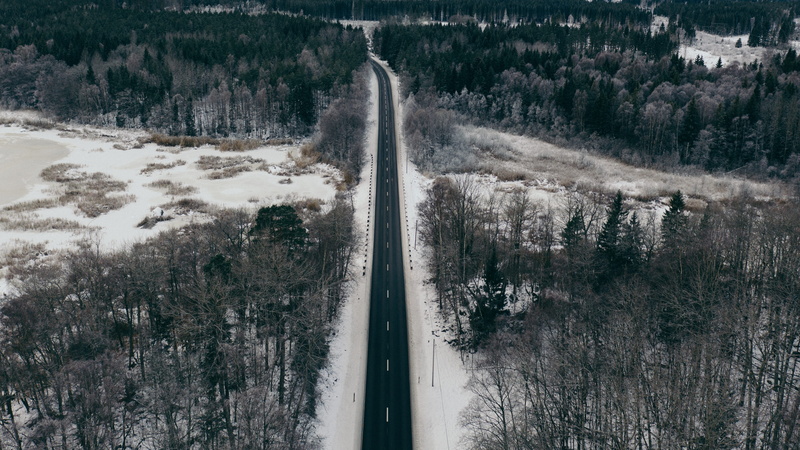drone, nature, landscape, 4K, land, outdoors, road, lake, transportation, snow, beauty in nature, water, plant, grey, uppsala ö, scenics - nature, tranquil scene