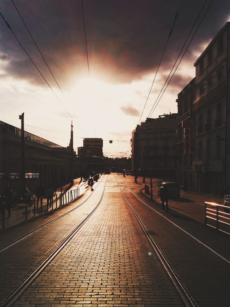 outdoors, the way forward, public transportation, track, city, sunset, 1 rue du pont de lattes, train, rail transportation, rail, railroad track, building exterior