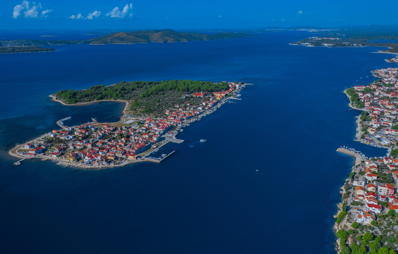 high angle view, shoreline, no people, sky, yachts, city, water, krapanj, transportation, turism, top, beauty in nature, croatia, vacation, outdoors, view