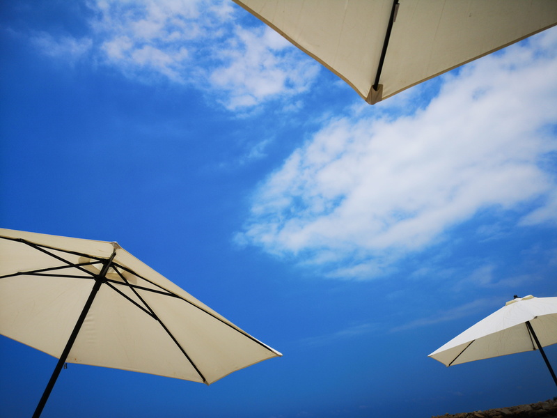 cloud, summer, sky, blank, low angle view, day, triangle shape, protection, multi colored, nature, environment, blue, shade, umbrella, outdoors, cloud - sky