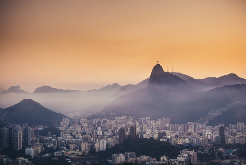 Botafogo, Christ, evening, the evening, Rio de Janeiro, fog, Corcovado, mountains, 4K