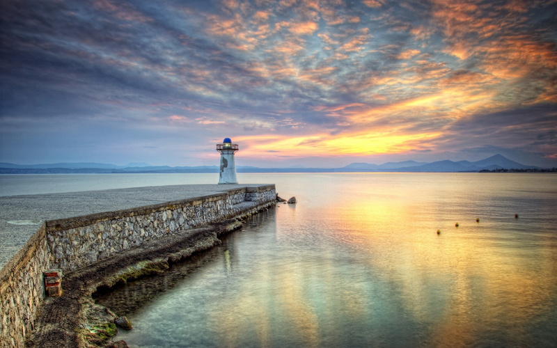 scenics - nature, guidance, lighthouse, cloud - sky, nature, tranquility, bay, horizon over water, sky, tower, beauty in nature, orange color, sea, direction