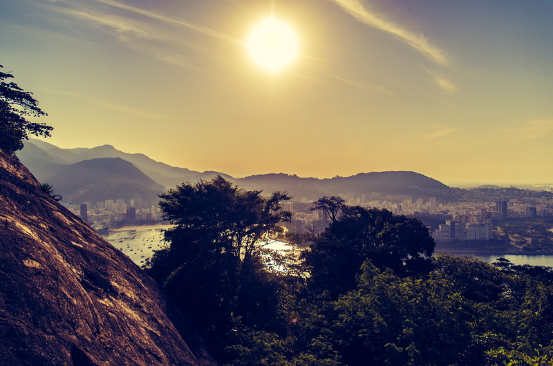 sky, sunset, sugar loaf pão de açúcar, mountain range, no people, mar, tourist, plant, christ the redeemer, tourist attraction, bright, urca, nature, brazil