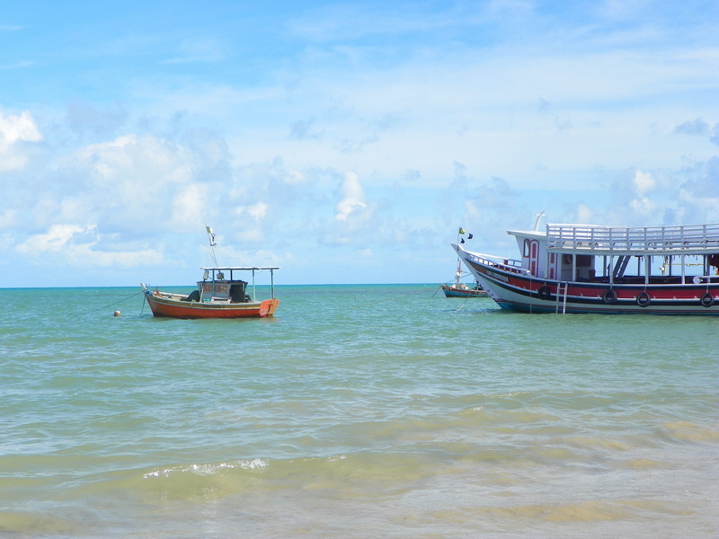waterfront, day, horizon, brazil, no people, travel, sailboat, anchored, beauty in nature, tranquility, Arraial DAjuda, outdoors, tourism, turquoise colored