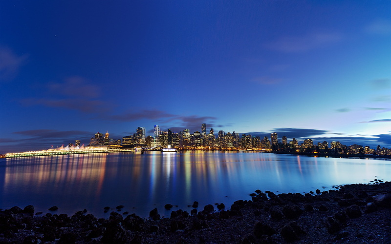 beauty in nature, vancouver - Canada, body, beach, scenics - nature, city, lake, no people, bay Of Water, dusk, reflection, plant, coastline, 2K, sea