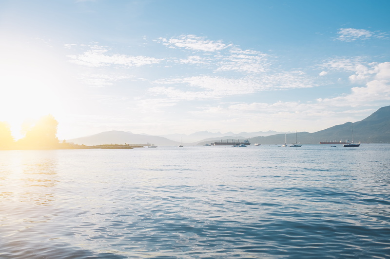 landscape, sea, canada, 4K, sunset, idyllic, day, nautical vessel, waterfront, british columbia, mountains, tranquility, sky, transportation, blue, sunlight