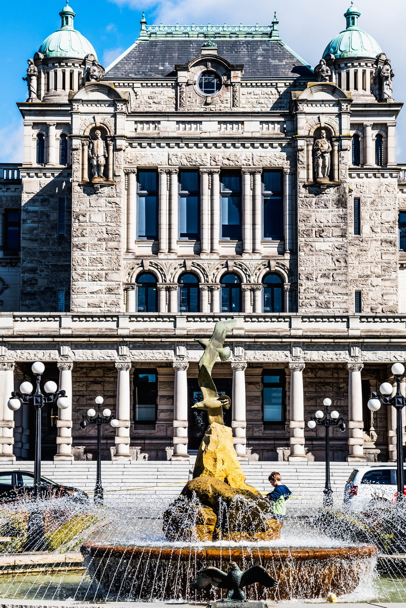 lights, place of worship, cars, religion, belief, sunlight, back, building exterior, spirituality, fountain, architectural column, vancouver island, architecture