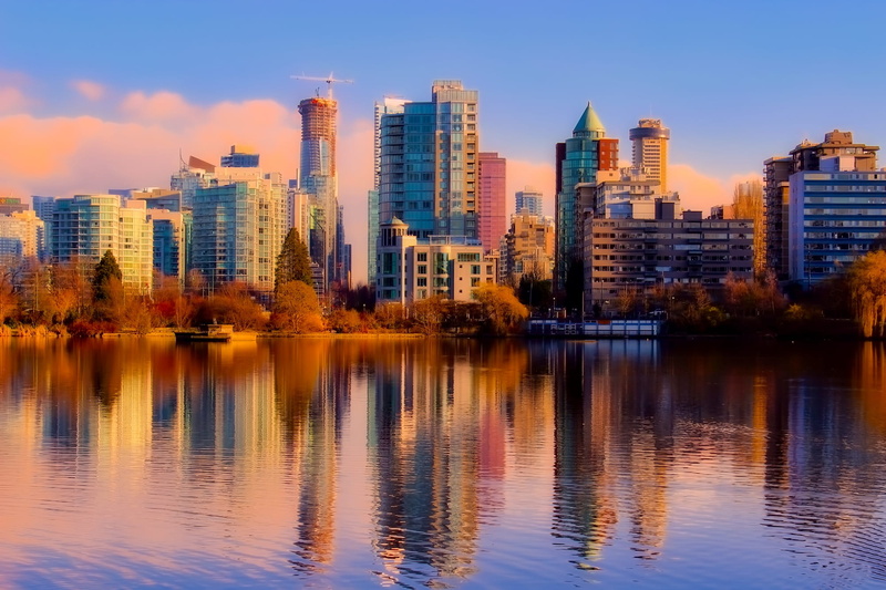 buildings, skyline, ocean, financial district, sky, sea, nature, skyscraper, downtown, urban, building exterior, outdoors, water, fall, office building exterior
