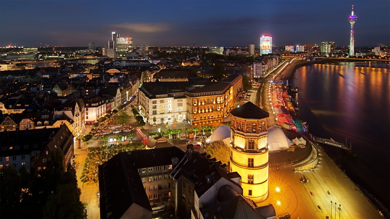 German Empire, Dusseldorf, 1080P, night, cityscape